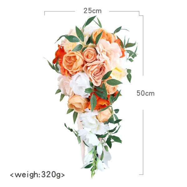 Tejesa Rustic Cascading Wedding Bouquets for Bride /Artificial Flower Waterfall Bridal Bouquet for Wedding