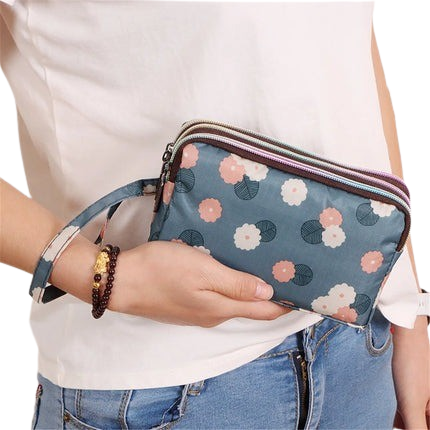 Hemasa 3 Zipper Women Waterproof Purse Cell Pouch Handbag Wallet Wristlet Bag Women'S Fabric Coin Purse Bag Mobile Wallet Clutch Bag