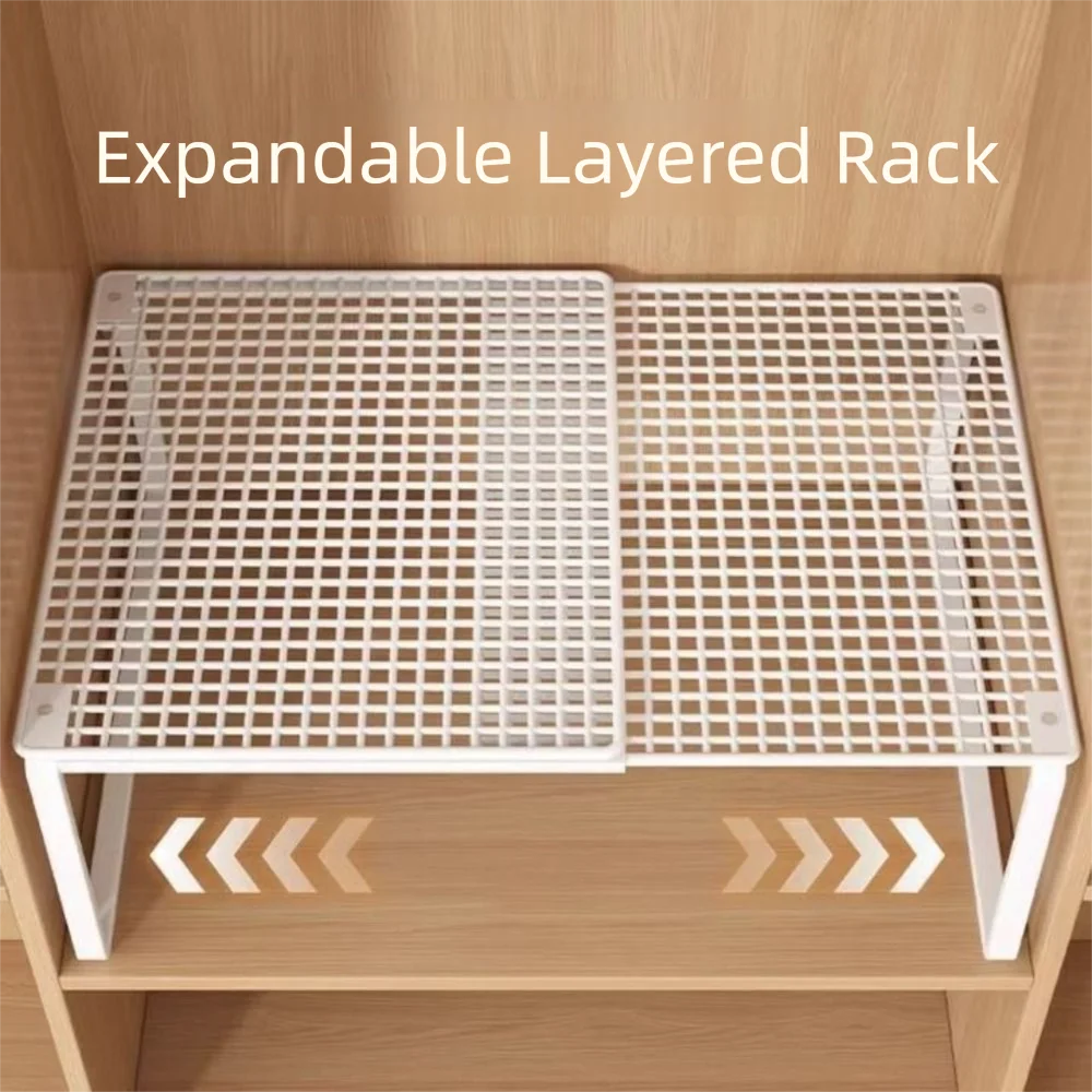 DIY Metal Closet Shelf Adjustable   Wardrobe Organizer Expandable Retractable Stackable Shelves Bathroom