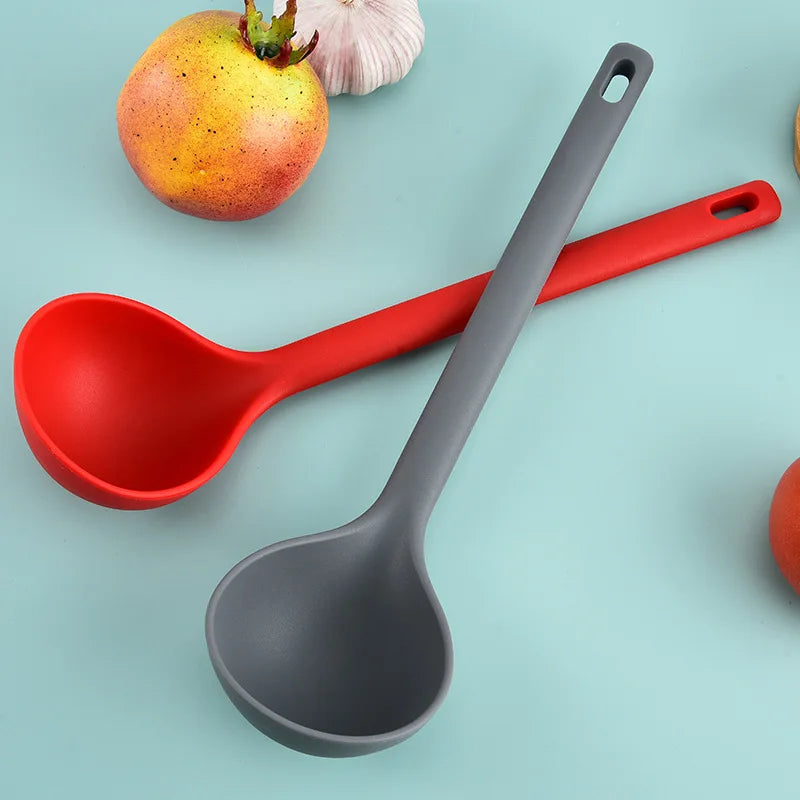 Large Thickened Silicone Soup Spoon Long Handle Ramen Noodles Bouillon Ladle Japanese Kitchen Tablespoons Tableware Kitchenware