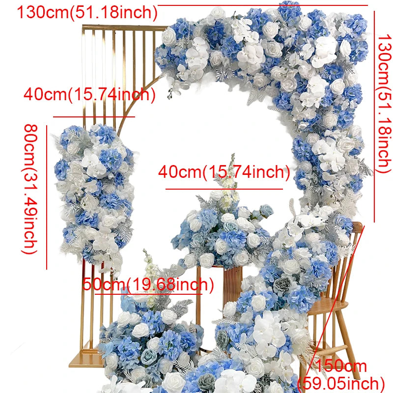 White Blue Rose Flower Row Decor Wedding Backdrop Arch Frame Banquet Aisle Floral Ball Birthday Party Event Props Window Display