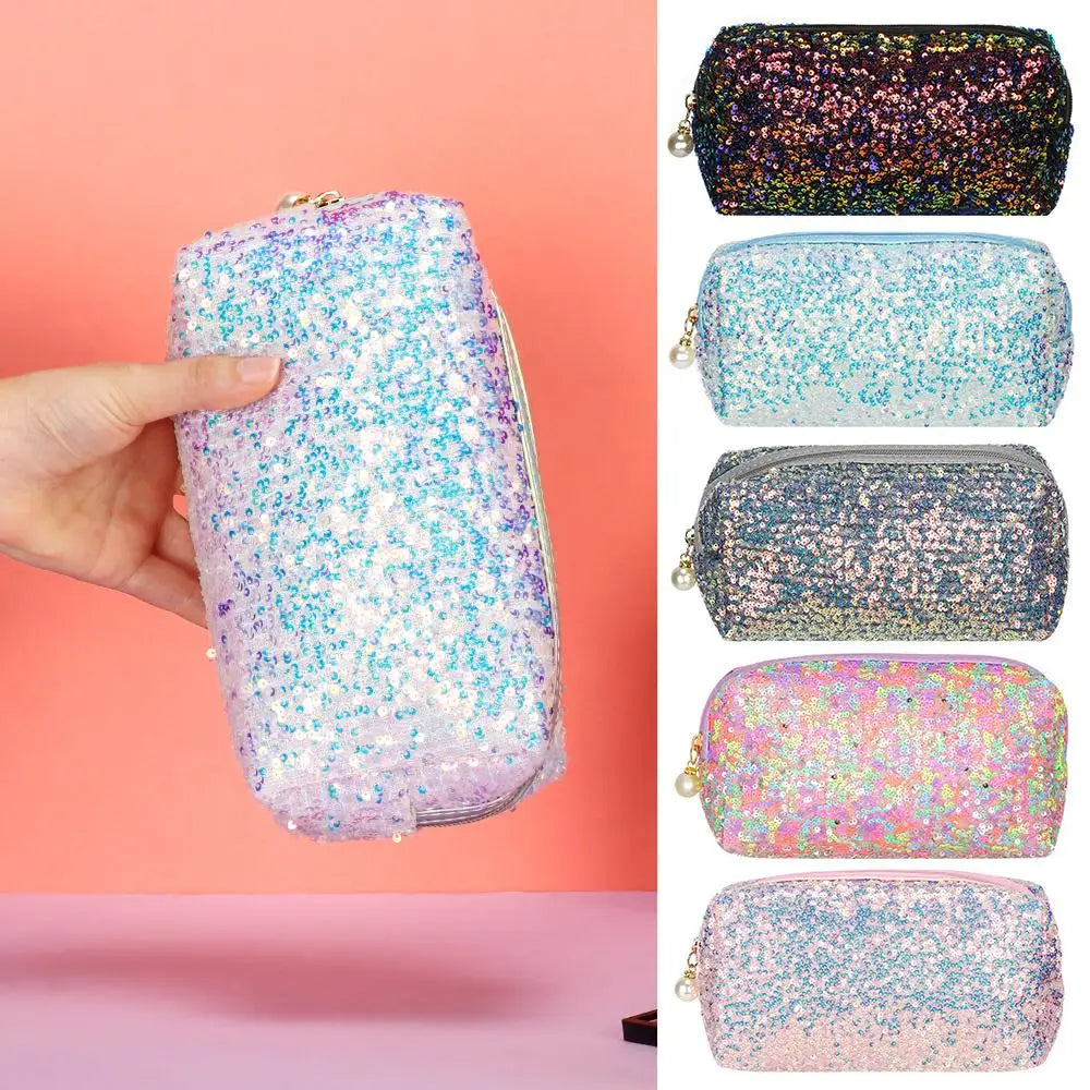 Fashion Lazy Makeup Zipper Pouch Handbags Glitter High-capacity Makeup Bag Mermaid Sequin Pen Bag Cosmetic Storage Bag