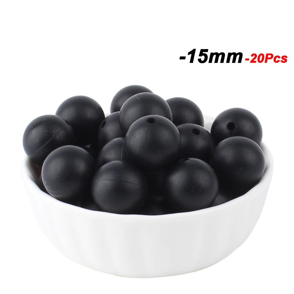 20pcs 15mm Baby Round Silicone Beads Food Grade DIY Teethers Toys Nipple Holder Pacifier Chain BPA Free Silicone Teething Beads