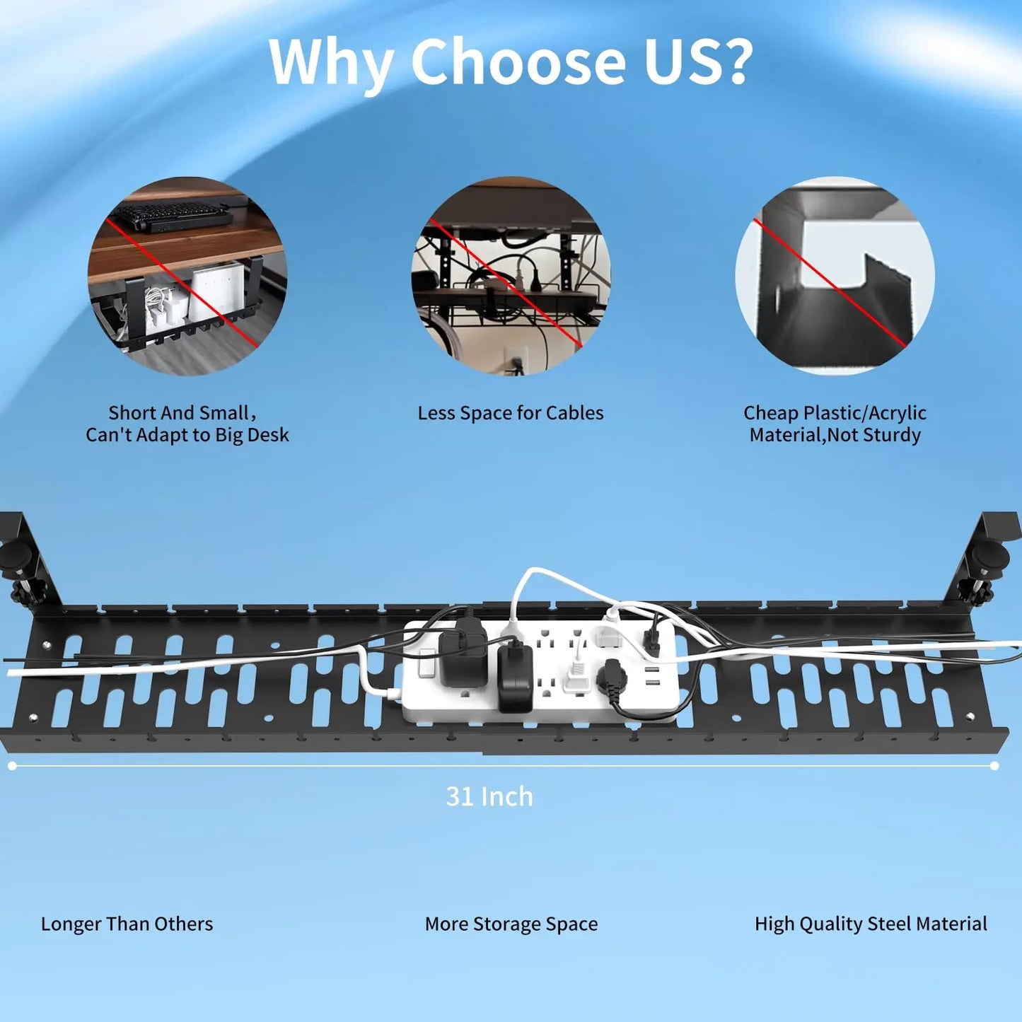 Tejesa Under-table Cable Management Rack with No Drilling, Adjustable Carbon Steel Cable Tray for Office Storage Box and Line Fixation