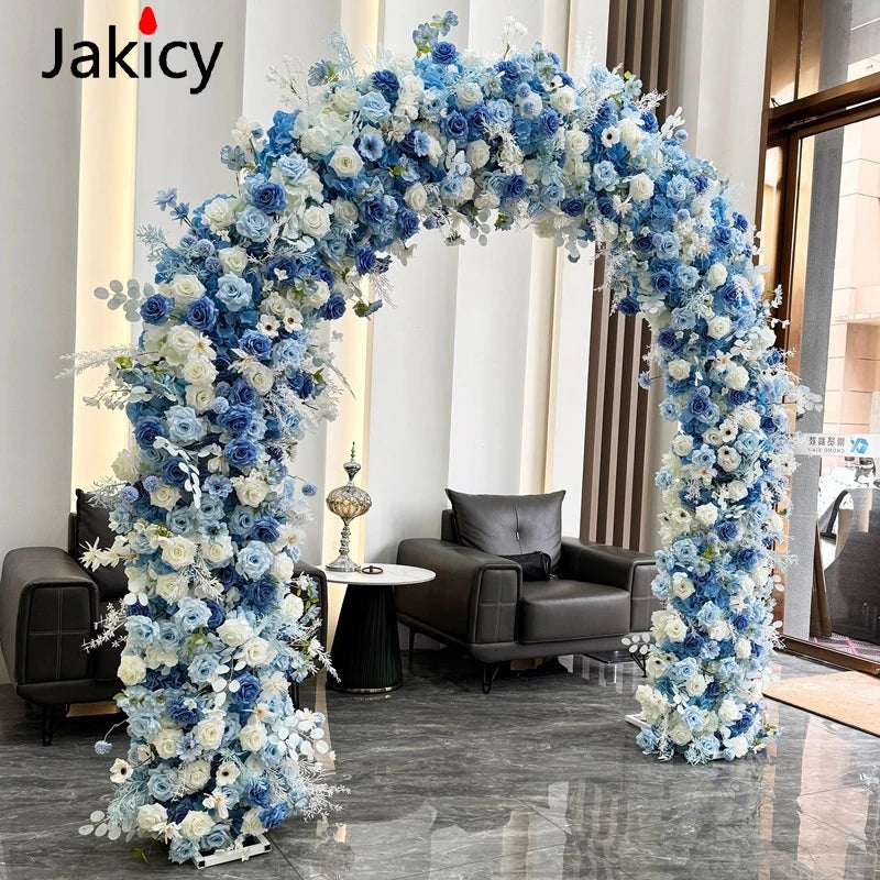 Blue White Rose Hydrangea Flower Row Runner Arrangement Wedding Backdrop Arch Decor Floral With Frame Event Banquet Party Props