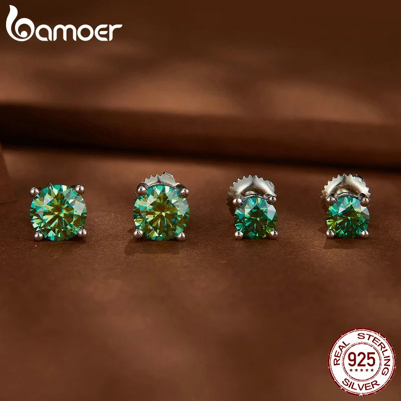 BAMOER Green Moissanite Earrings for Women Solid 925 Sterling Silver Heart Prong 2CTTW VVS1 Lab Diamonds Wedding Jewelry