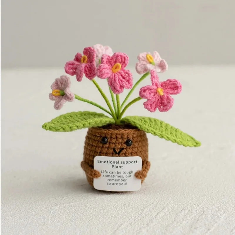 Hemasa Crochet potted tabletop Words of encouragement forget-me-not crochet Pink convolia heart-warming ornament Gift