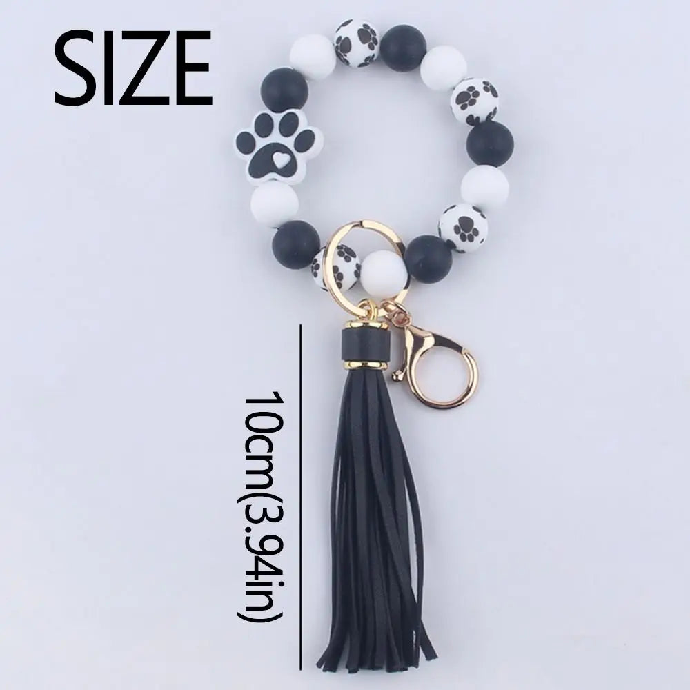 Creative Wristlet Keychain Portable Silicone Beaded Dog Claw Pendant Bracelet with Leather Tassel English Alphabet