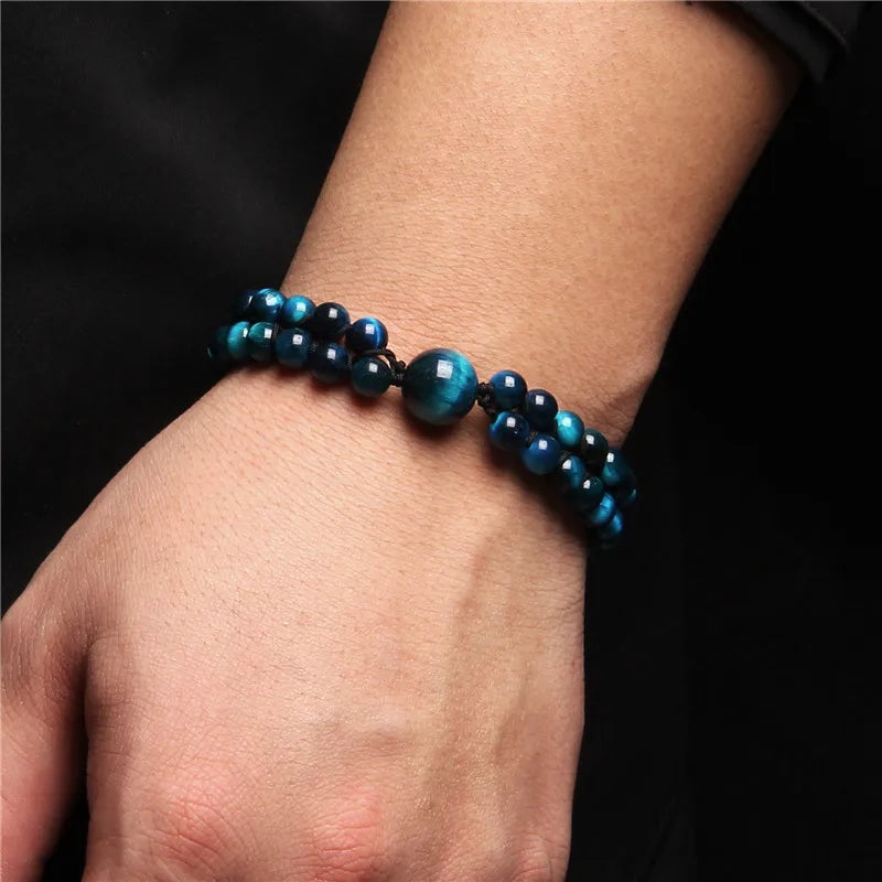 Tejesa Double Layer Handmade Braided Bracelet Buddha Natural Tiger Eye Stone Beads Bracelets For Women Men Wristbands Exquisite Jewelry