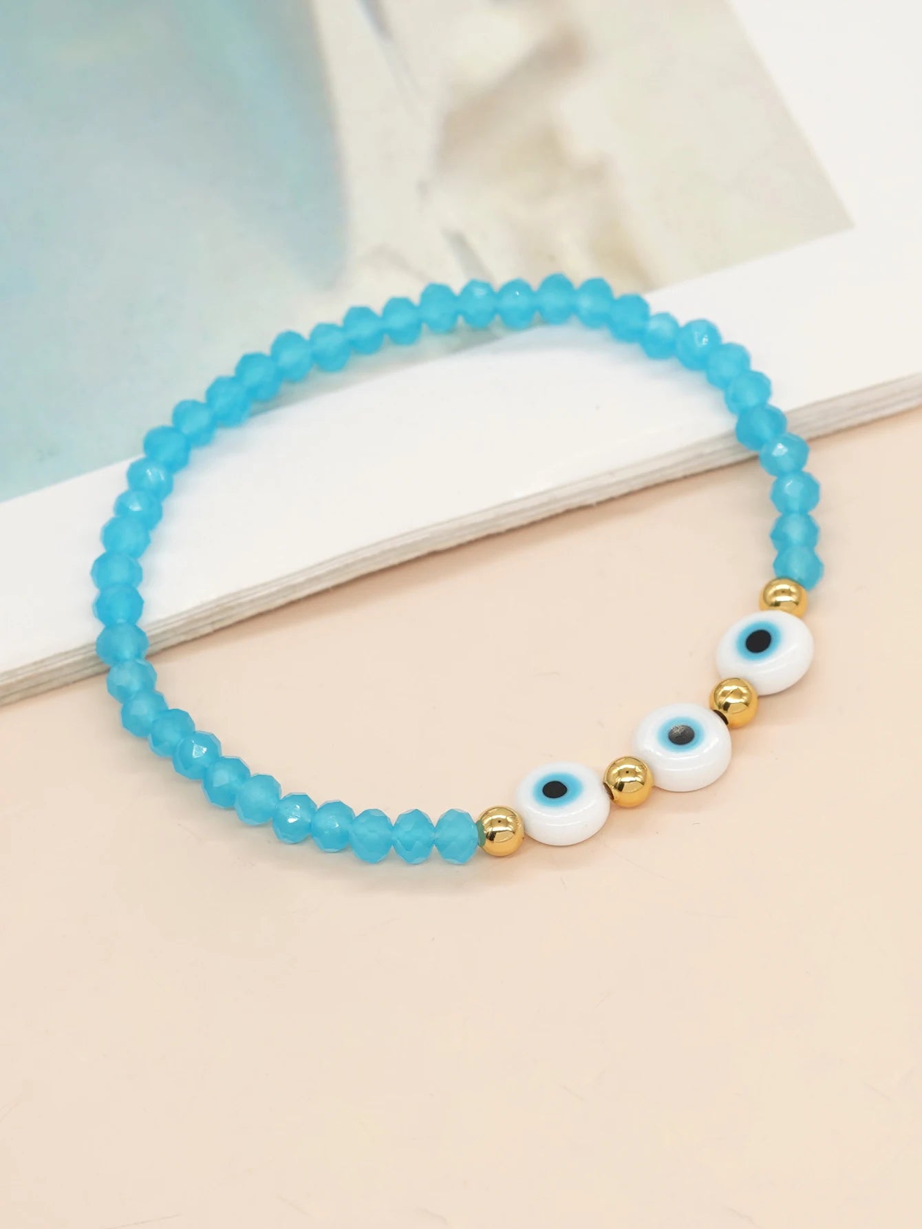 Hemasa Evil Eye  Faceted Crystal  Beads  Stretchable Bracelet  Beaded Bracelets for Women