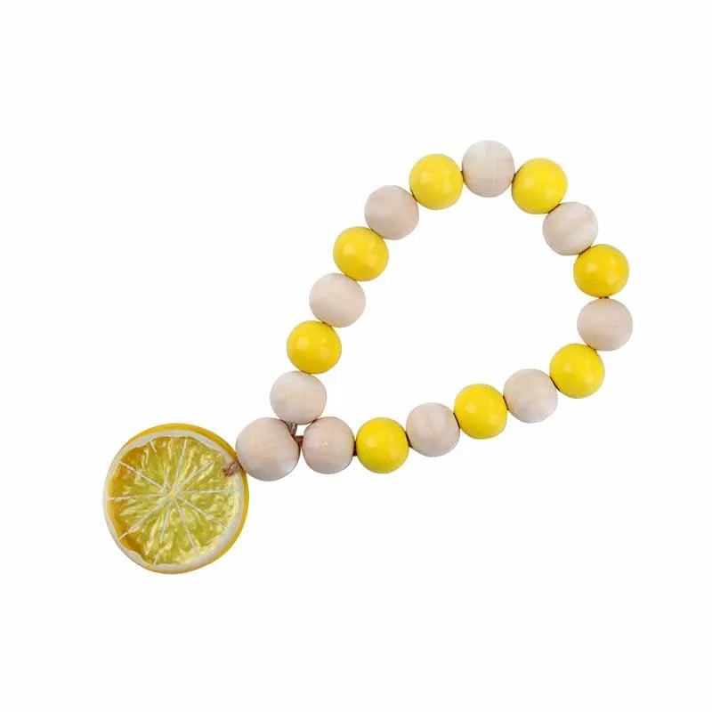 Wood Bead Garland With Lemon Pendant Farmhouse Rustic Country Wall Decoration Boho Tassel Woven Tassel Wall Hanging Ornaments