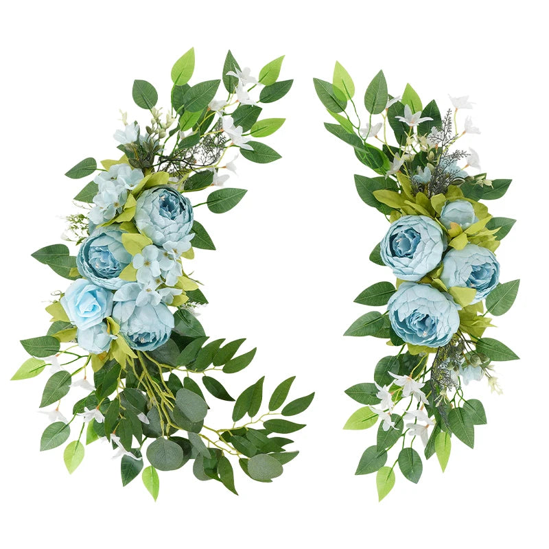 Rose Artificial Flowers Wedding Arch Kit Boho Dusty Rose Blue Eucalyptus Garland Drapes For Wedding Decorations Welcome Sign