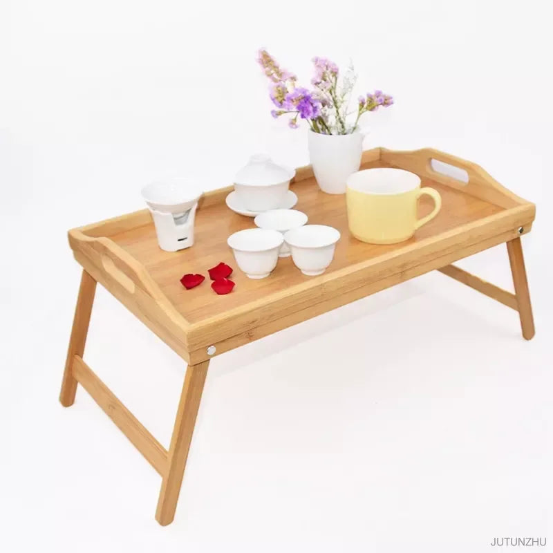 Hemasa Portable Natural Bamboo Bed Tray Breakfast Laptop Desk Reading  Gaming Desk Folding Table Useful Simple Kitchen Tool 50x30x25cm
