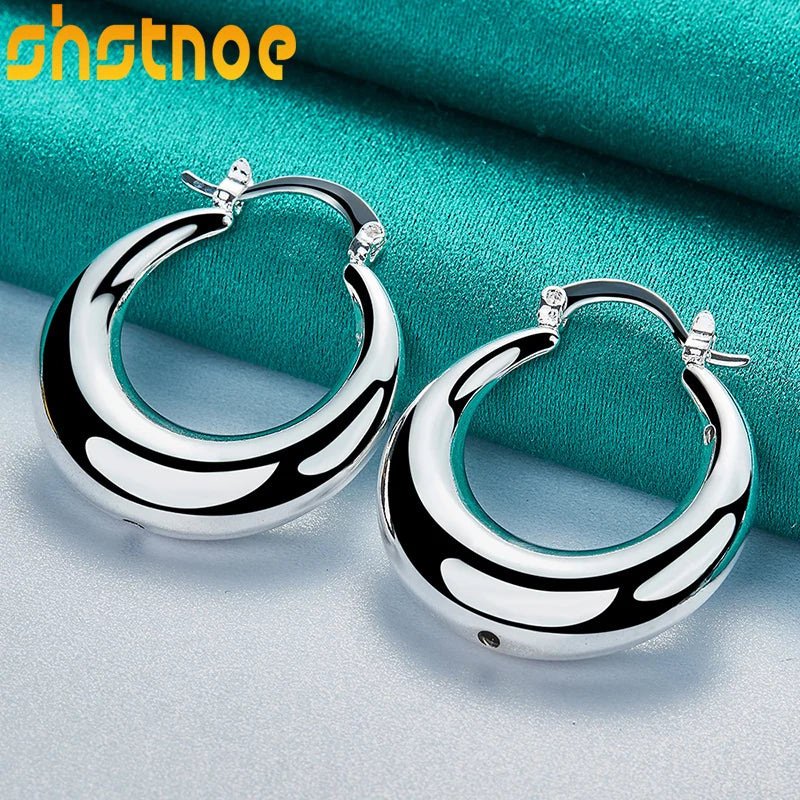 Hemasa 925 Sterling Silver Circle Smooth U Shape Big Hoop Earrings For Women