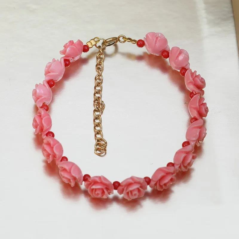 Hemasa   red  colour coral  flower beads bracelet