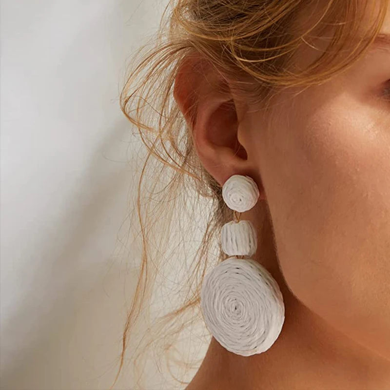 Hemasa  Rattan Knit Round Ball Drop Earrings For Women