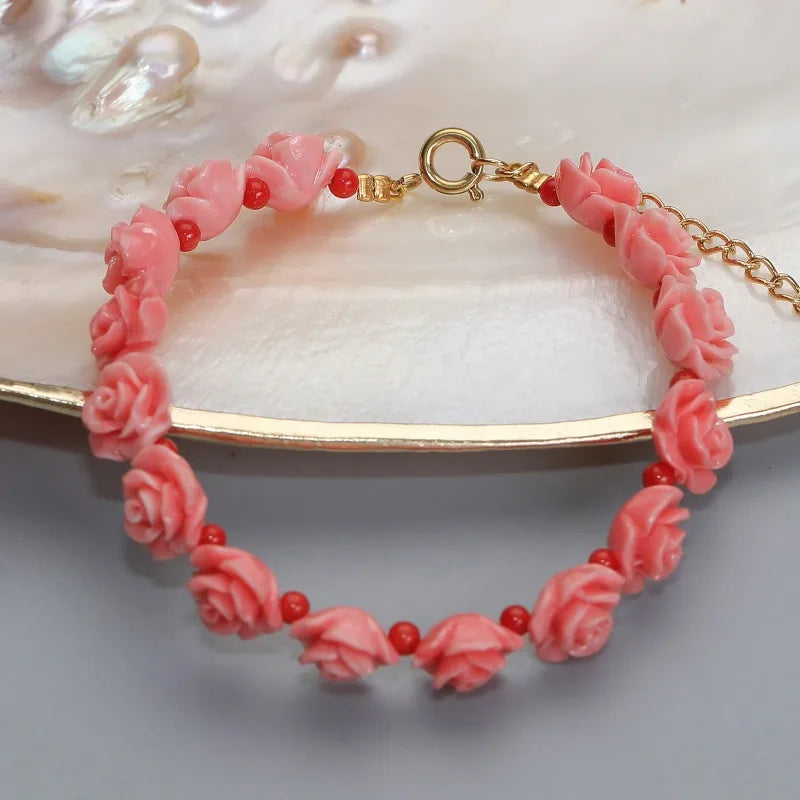 Hemasa   red  colour coral  flower beads bracelet