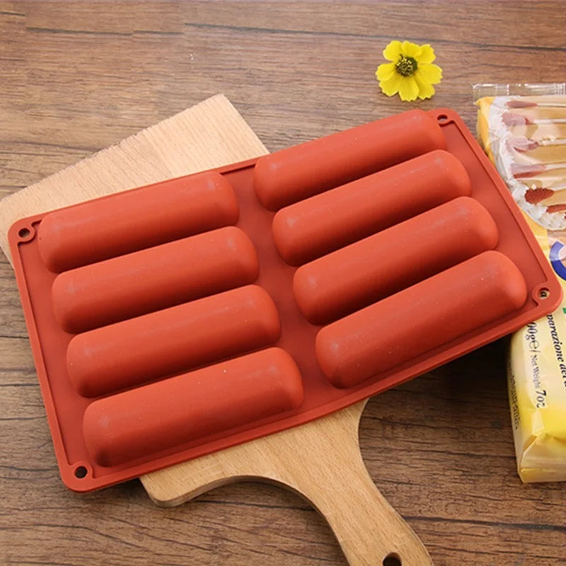 Tejesa 8 Cavity Silicone Cake Mold 3D Long Strip Silione Molds Mousse Cake Silicone Baking Molds French Dessert Chocolate Mold Bakeware