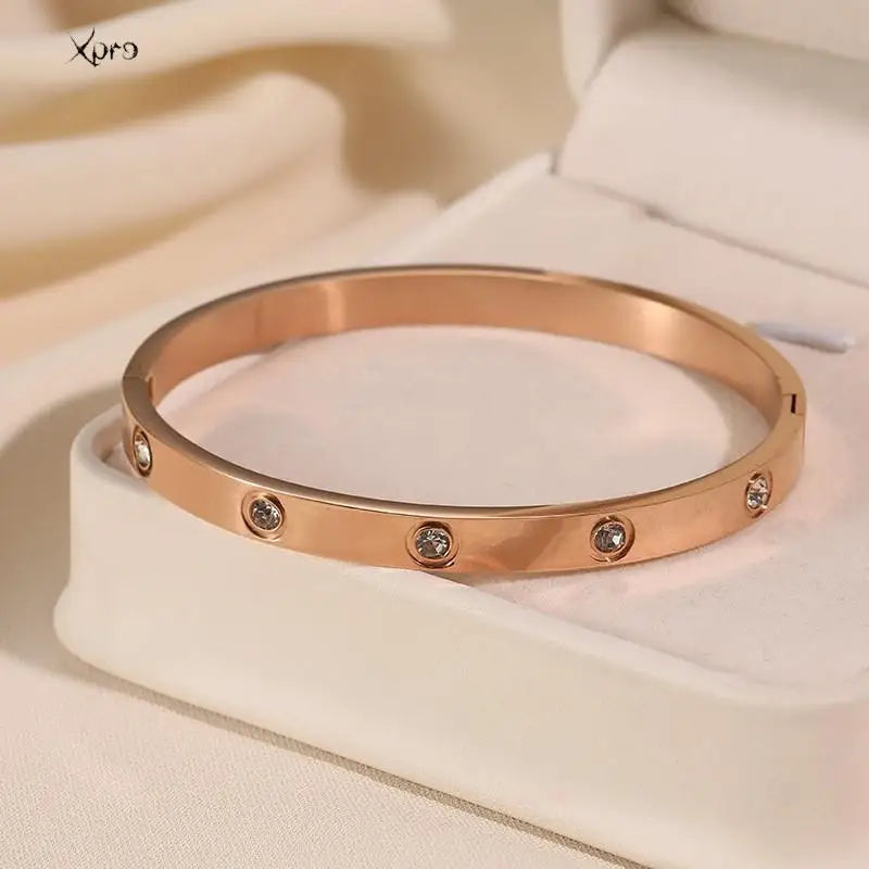 Xpro Stainless Steel Cuff Bracelets Bangles For Women Fashion Jewelry Charm Jewelry Accessories Crystal Bracelet loves