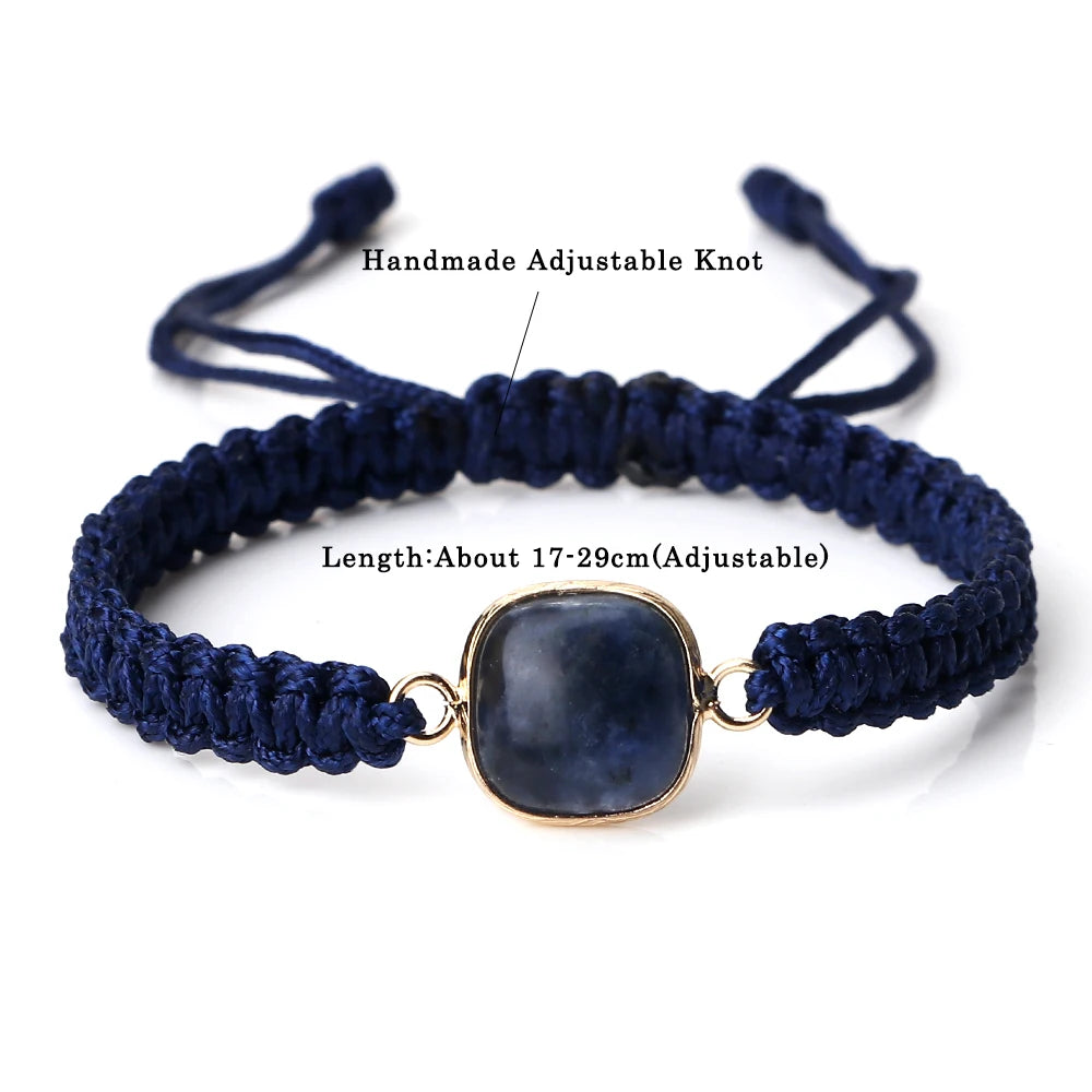 New Women Blue Braided Rope String Bracelet Men Charm Natural Stone Pendant Adjustable Bracelets&Bangles Friendship Jewelry Gift