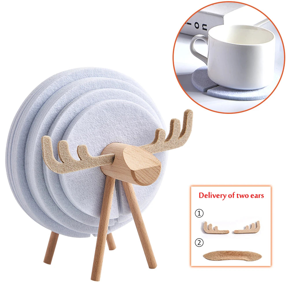Hemasa Cartoon Felt Coaster Sheep Shape Non-Slip Coaster High Temperature Insulation Circular Coaster Creative Styling Decoration