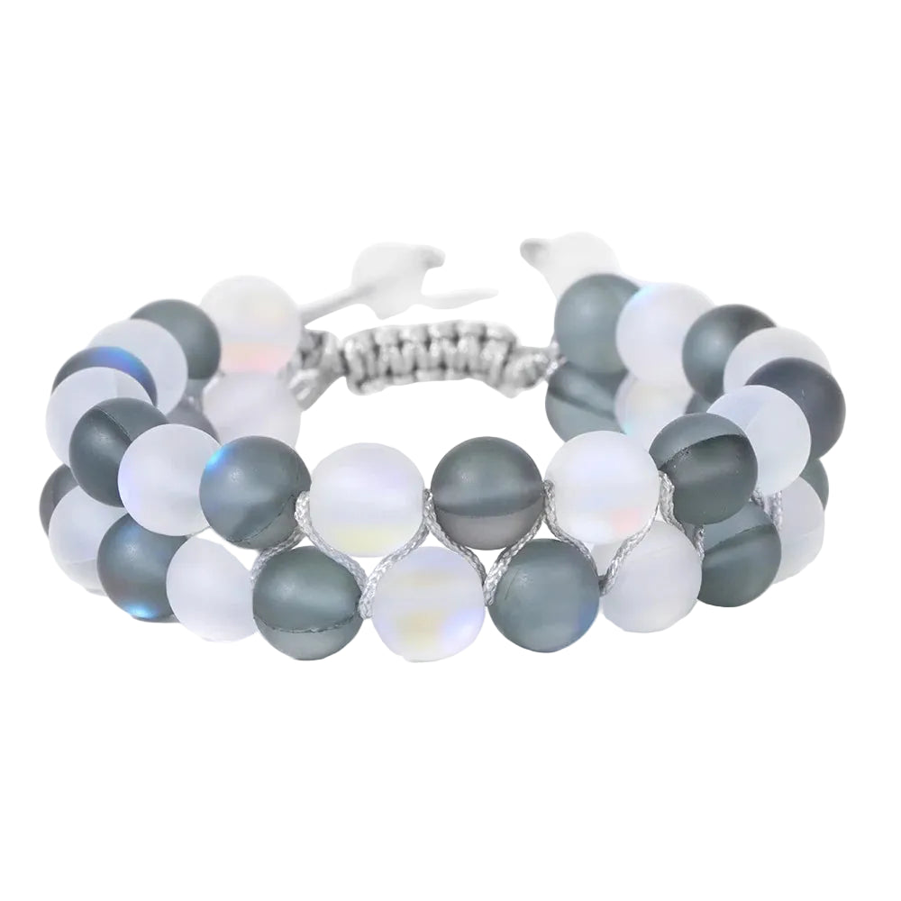 Tejesa Grey White Moonstone Wrap Bracelets For Women Men Austria Crystal Mermaid Glass Adjustable Braided Bracelet Wristbands Jewelry
