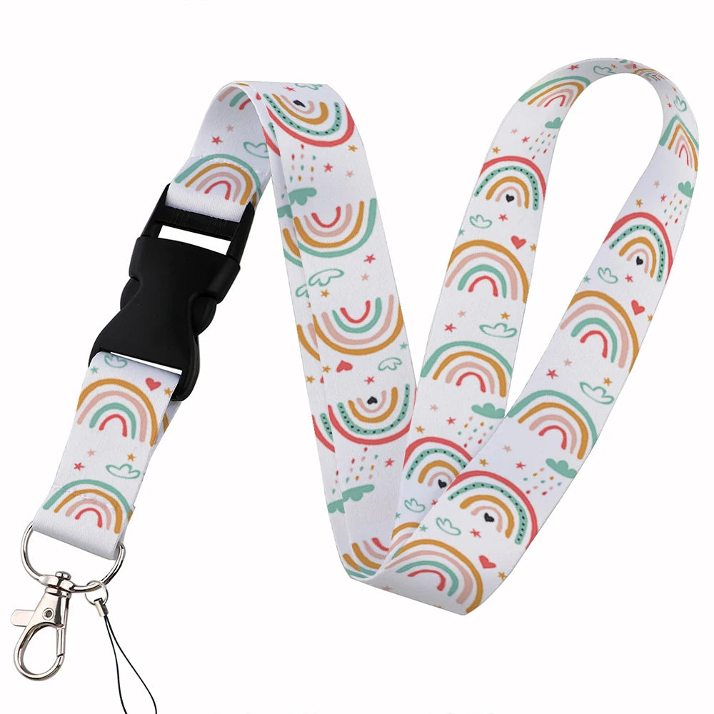 Tejesa Beautiful rainbow Lanyard Keys Chain Badge Holder ID Credit Card Pass Hang Rope Lariat Mobile Phone Charm Accessories Gifts