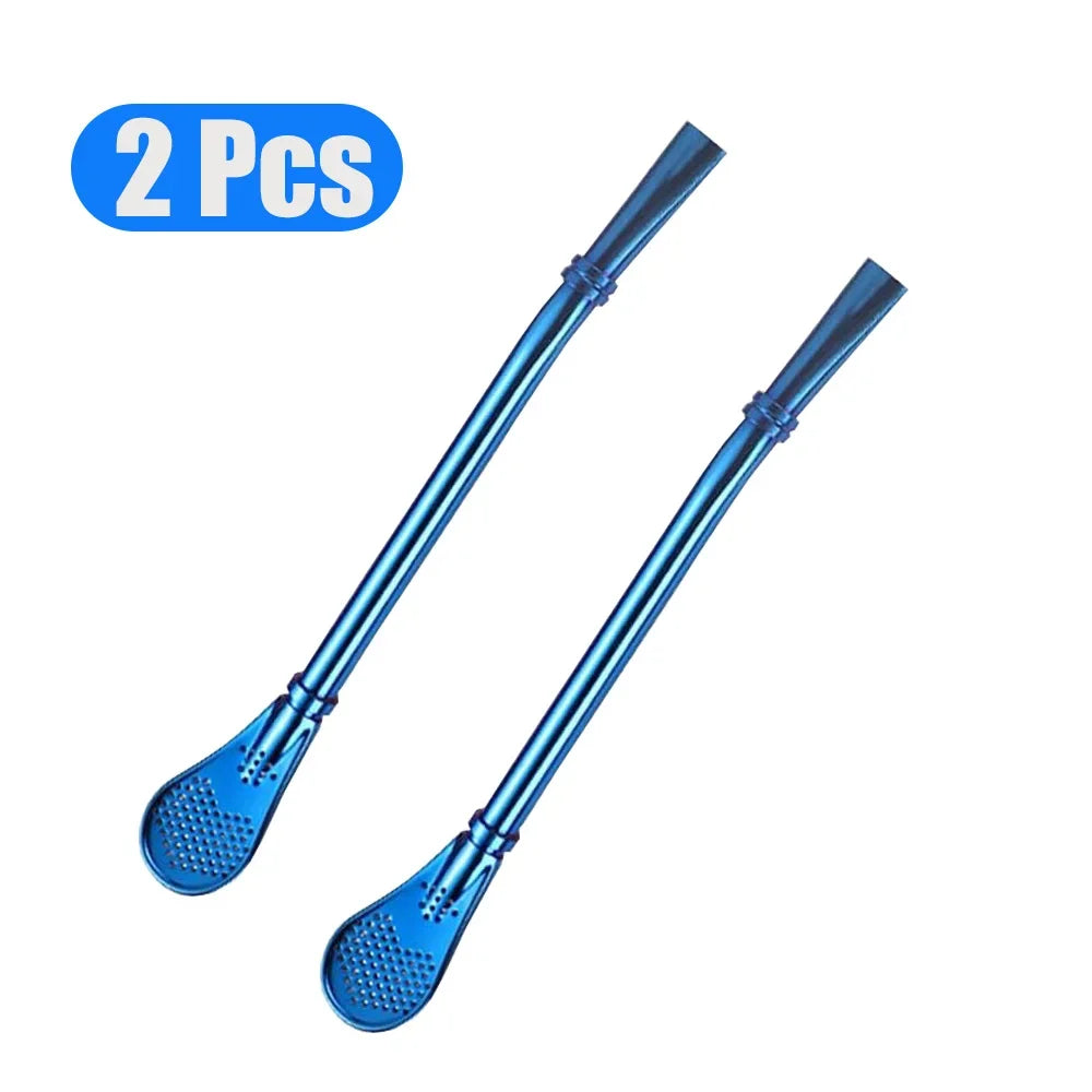 1-10Pcs 304 Stainless Steel Drinking Straw Spoon Tea Filter Reusable Bombilla Gourd Cocktail Straw Spoon Coffee Bar Accessory