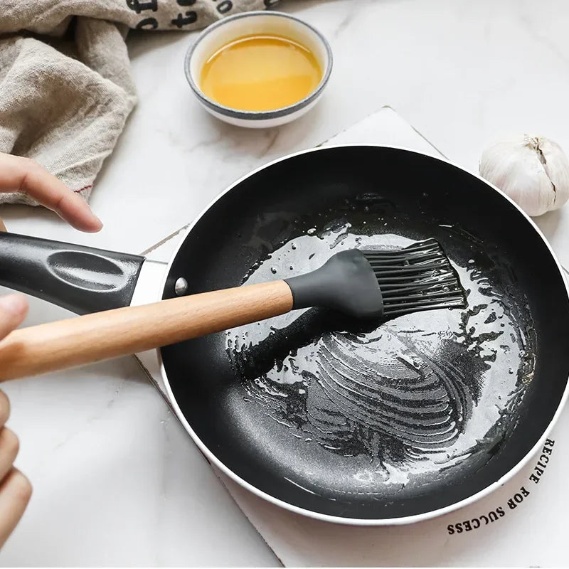 Hemasa 12PCS Silicone  Non-Stick Cookware Kitchen Utensils Set Spatula Shovel Egg Beaters Wooden Handle Cooking Tool Set