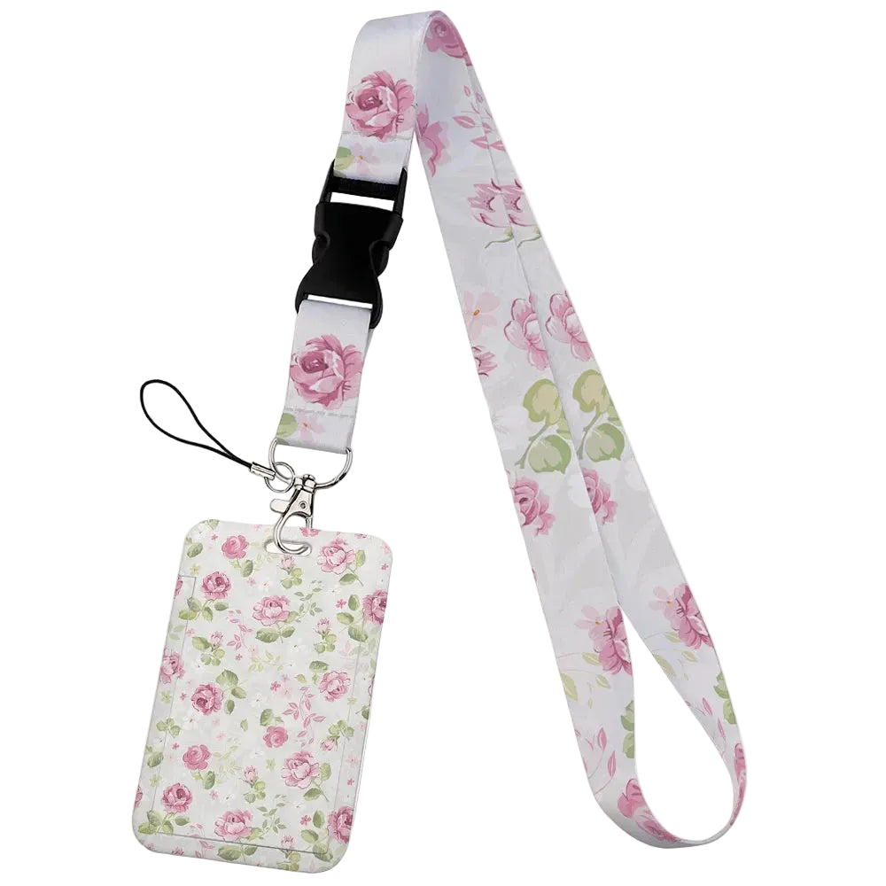 Tejesa  Flower design Lanyard Business Credit Card Holder/ Neck Strap Keychain Hang Rope ID Badge Holder
