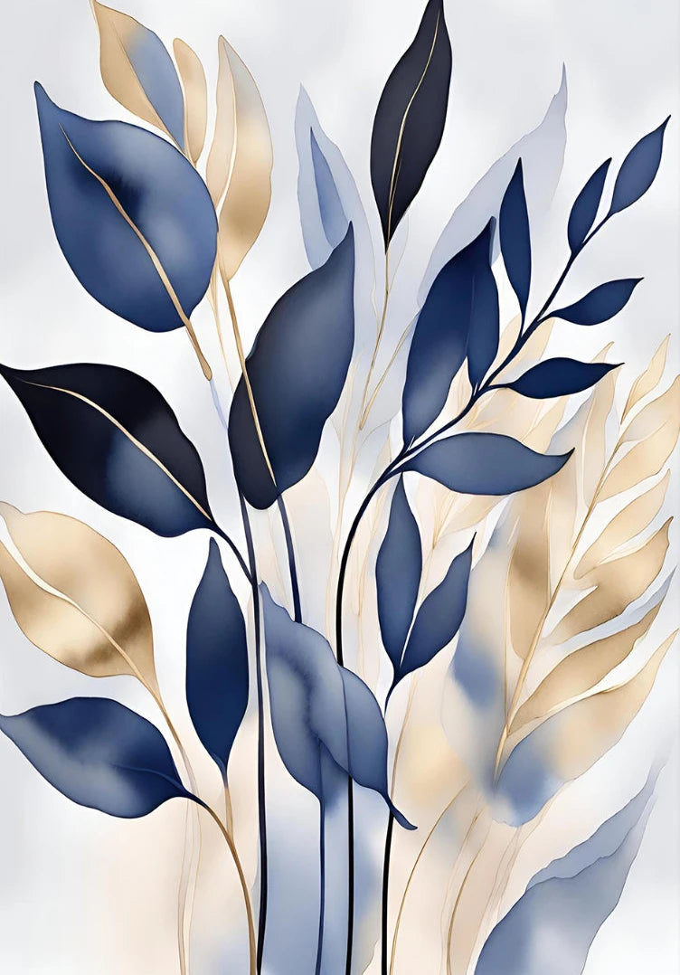 Retro Blue Botanical Abstract Printable Modern Leaves Art Poster Canvas Painting Wall Prints Picture for Living Room Home Decor