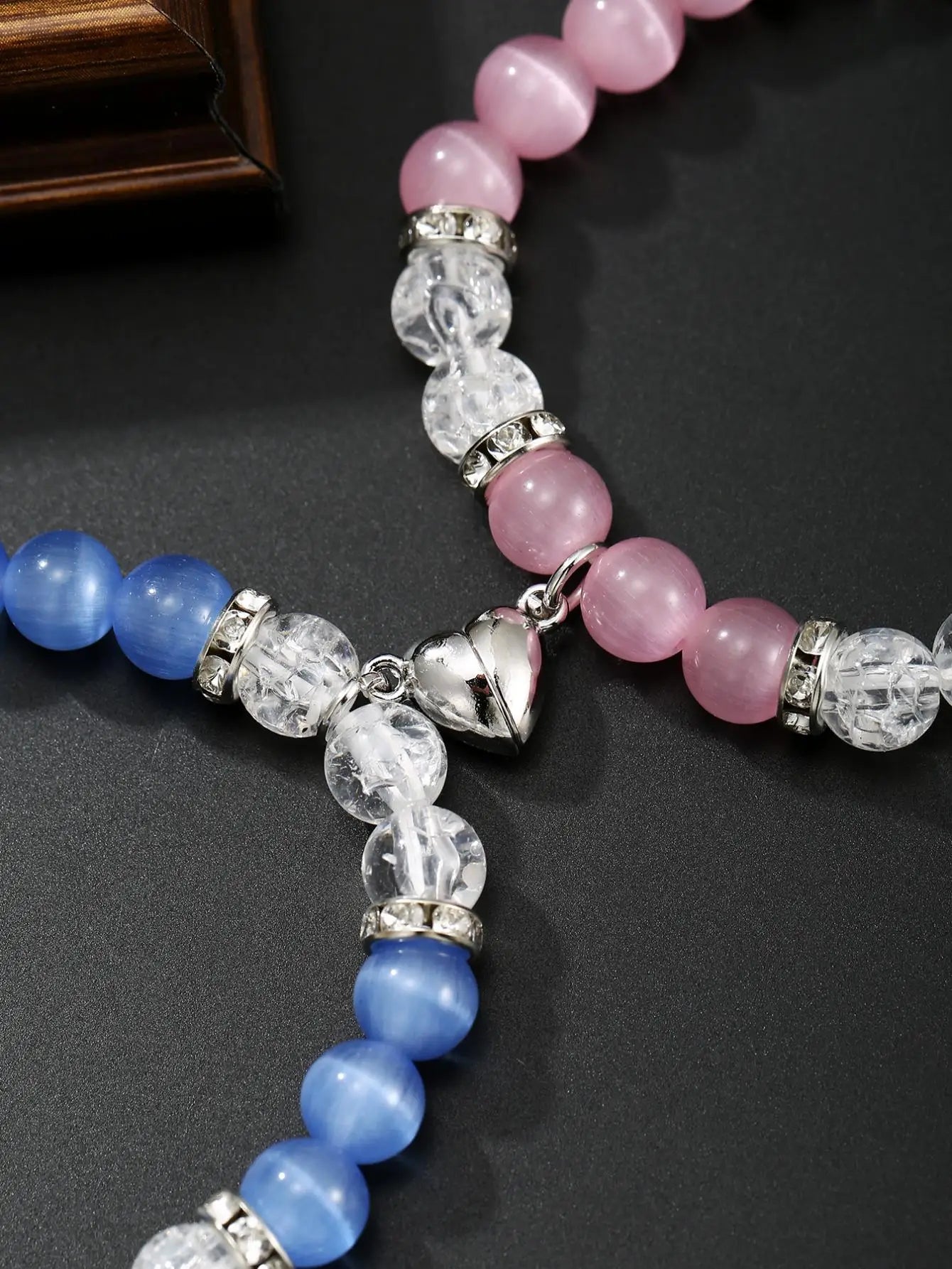 2 Pcs Cute Cartoon Cat natural Cat eyes Stone Lover Bracelets Frenship Bracelets