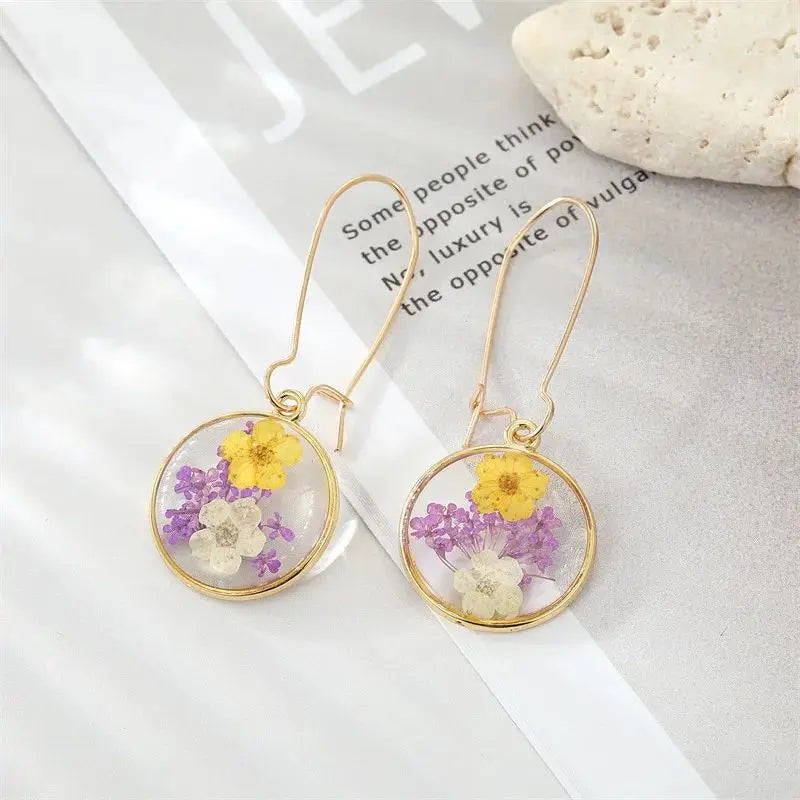 Unique Pressed Flower Earrings Natural Immortal Flower Pressed Earrings Handmaking Epoxy Resin Colorful Flower Earring Wholesale