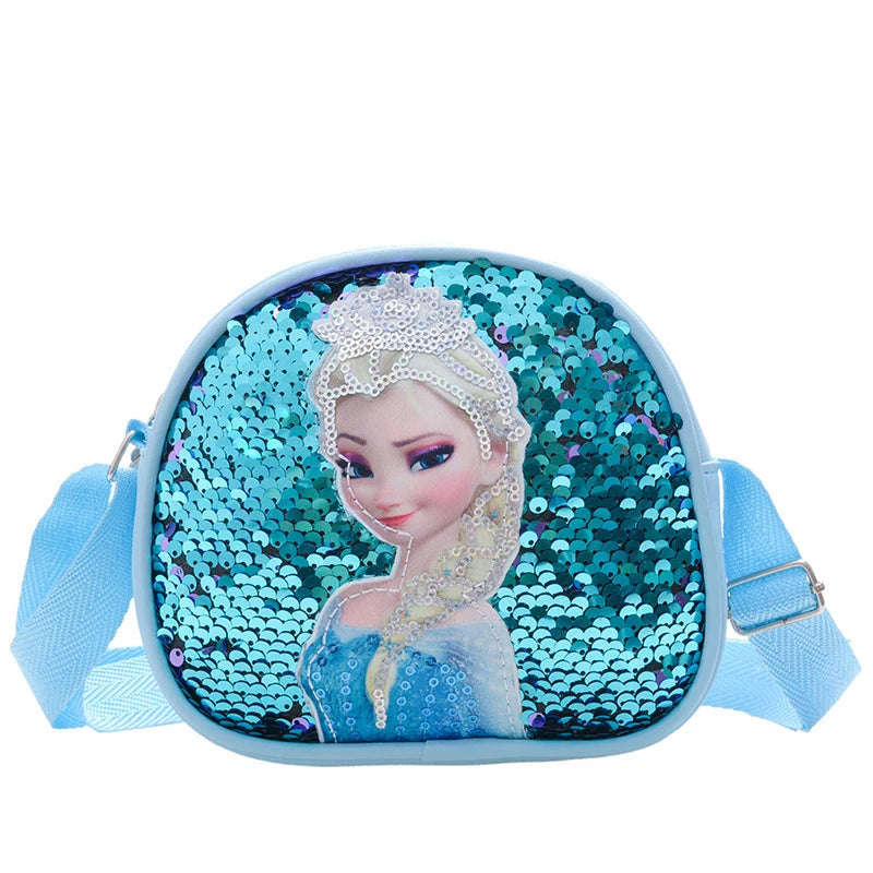 Tejesa Children's Bag Girls Bag Disney Princess Elsa Sequins Personality Children's Casual One Shoulder Bag Messenger Bag