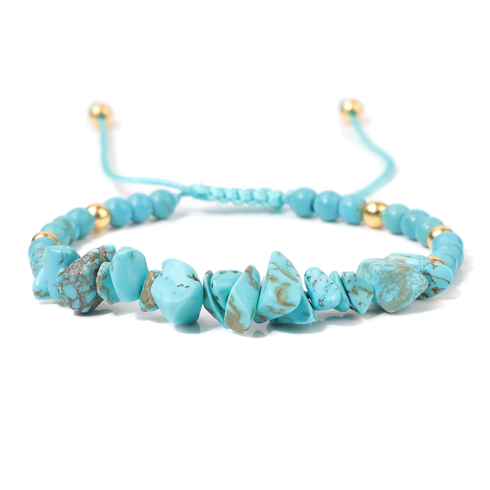 Tejesa Irregular Natural Gem Crystal Stone Beads Bracelet Braided Obsidian Aventurine Amethysts Aquamarin Opal Chip Bracelets For Women