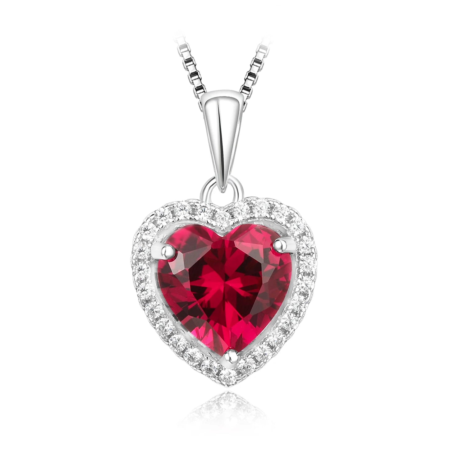 Potiy Heart Shape 3.6ct Created Ruby Pendant Necklace No Chain 925 Sterling Silver for Women Daily Wedding Party Jewelry