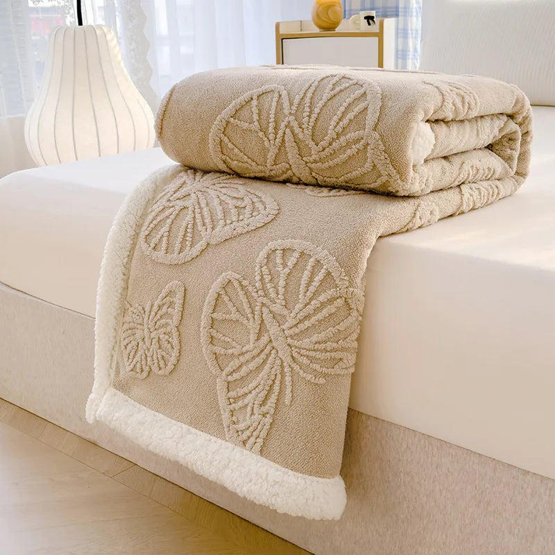 Butterfly Jacquard Taf Fleece Blanket with Exquisite 3D Butterfly Thick Warm Faux Lambswool Autumn Winter Blankets for Bed Sofa