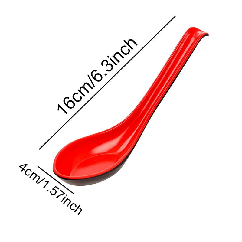 Hemasa 20Pcs Red and Black Soup Spoons Spoon Plastic Bicolor with Hook Practical Portable Long Handle Anti Scalding Antiskid TMZ