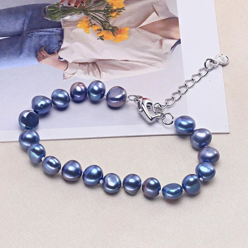 YWYC 5-6mm Heart Buckle Bracelet for Women Natural Freshwater Baroque Pearl 16-20cm Bracelets with Chain