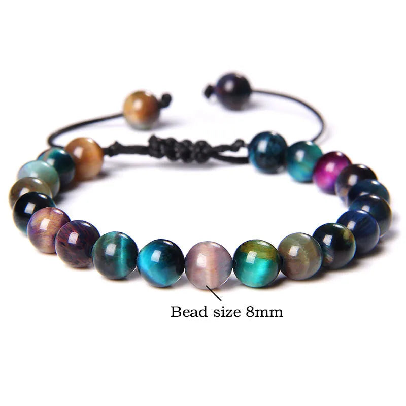 Hemasa Cool Royal Blue Tiger Eye Bracelets Natural Stone Tiger Eye Beaded Bracelets Pulsera Hombre Men Adjustable Woven Rope Bracelets