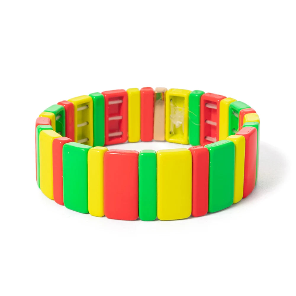 Tejesa Yellow Red Color  Enamel Tile Beads Bracelets For Women /Hand Jewelry Charms Beach Elastic Bangle For Party Luxury