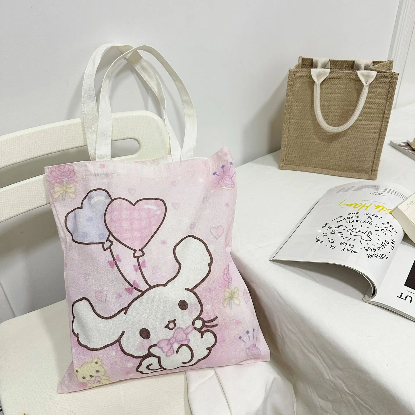 Hemasa  Hello Kitty  Canvas Handbag Cute Cartoon  Fashion Women Shopping Casual Shoulder Bag Gifts