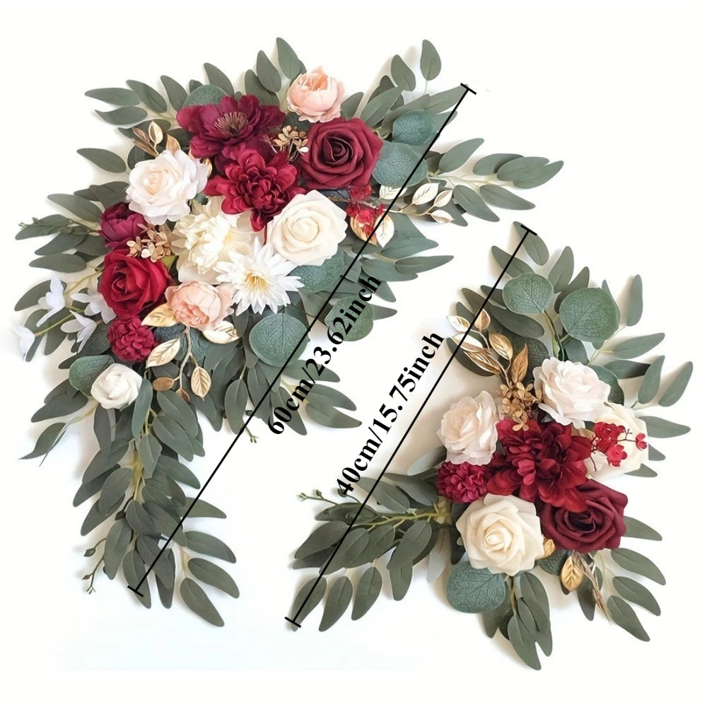 2PCS/set Artificial Wedding Arch Flowers Kit Boho Dusty Rose Blue Eucalyptus Garland Drapes for Wedding Decorations Welcome Sign