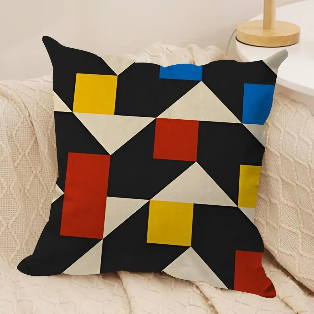 Hemasa  4Pcs Geometry Cushion Cover Soft Plush Fabric Double-Sided Printed Sofa Cushion Cover for All Seasons Home Decor