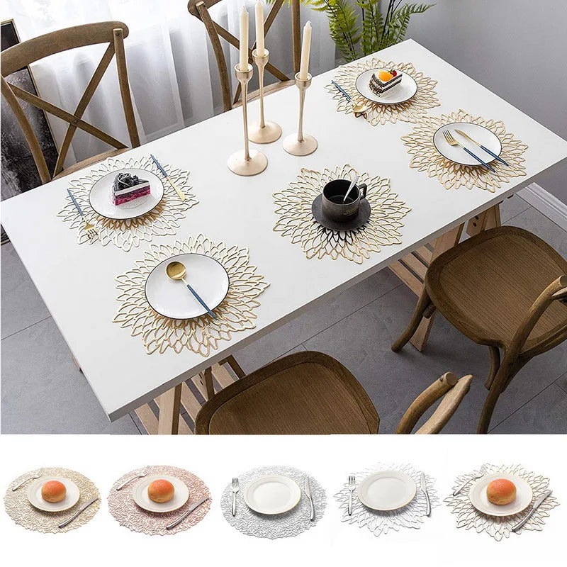 Hemasa Set of 4 Table Decoration PVC Placemat available in Round, Leaf and Hibiscus Flower Shape.