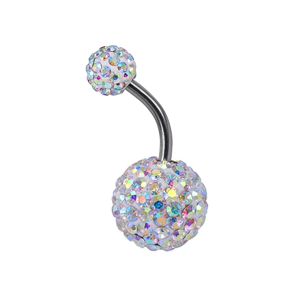 1/4PC 316l Surgical Steel Assorted Colors Navel Ring Double Epoxy Crystal Balls Belly Button Ring Navel Piercing Body Jewelry