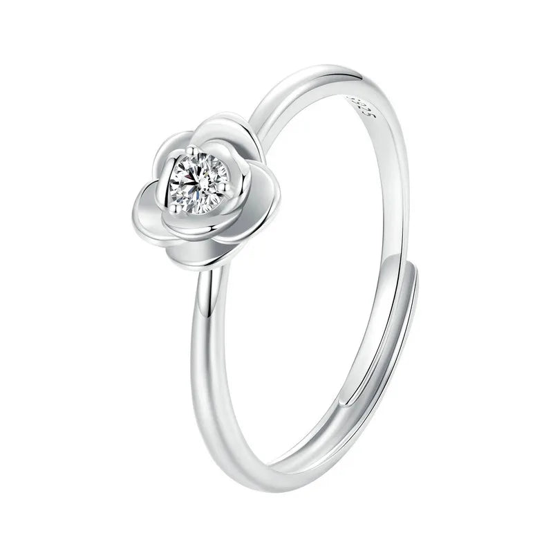 BAMOER Flower Moissanite Engagement Rings for Women, 925 Sterling Silver Big Flower Shaped Moissanite Halo Ring MSR054-E