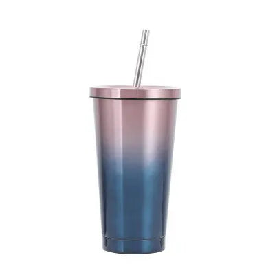 New Vacuum Insulated Mug Stainless Steel Thermos Cup Car Coffee Drinking Cup With Straw