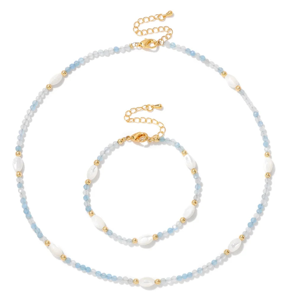 Fashion Natural Freshwater Pearl Necklace 3mm lapis lazuli Amethysts Quartzs Crystal Choker Bracelets Set Jewelry Women Gift