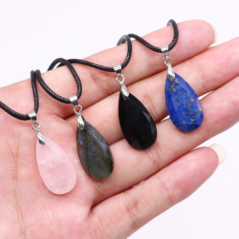 Hemasa 13*24mm Teardrop Shape Faceted Natural Stone Rope Chain Pendant Necklace  Jewelry Suitable for Enhance Fashion Woman Charm